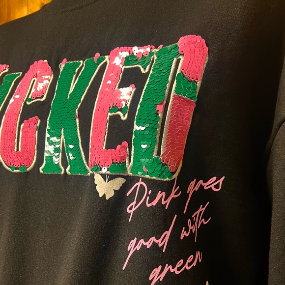 Wicked Medium Black Crewneck Sweatshirt Sequins Butterflies Elphaba Theatre Kid - Picture 4 of 10